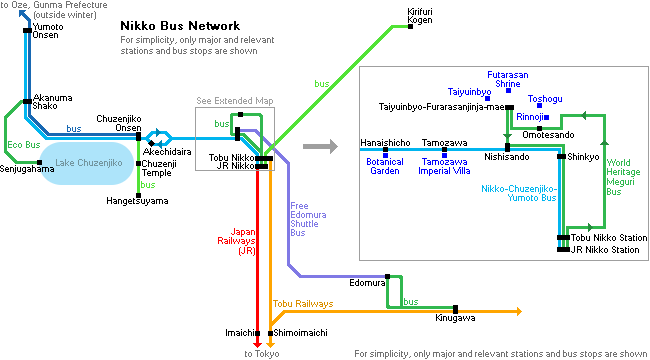 nikko bus japan plateau tobu access guide stop shrine onsen yumoto transport transportation lake futarasan station lines area shrines