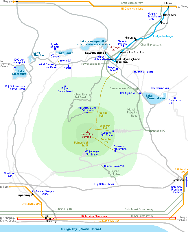 Sentieri per la scalata del monte Fuji