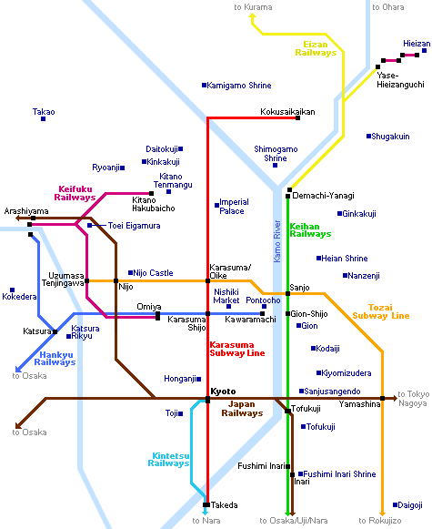 Mapa de metrô e trem de kyoto